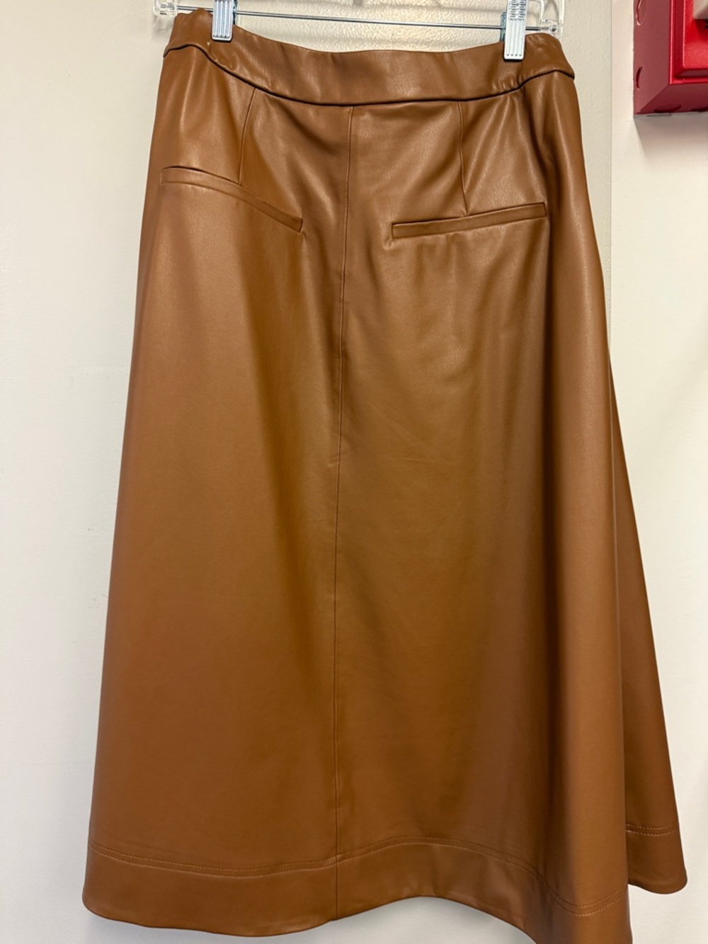 Veronica Beard Caramel Brown Faux Leather A-Line Skirt - Picture 4 of 6